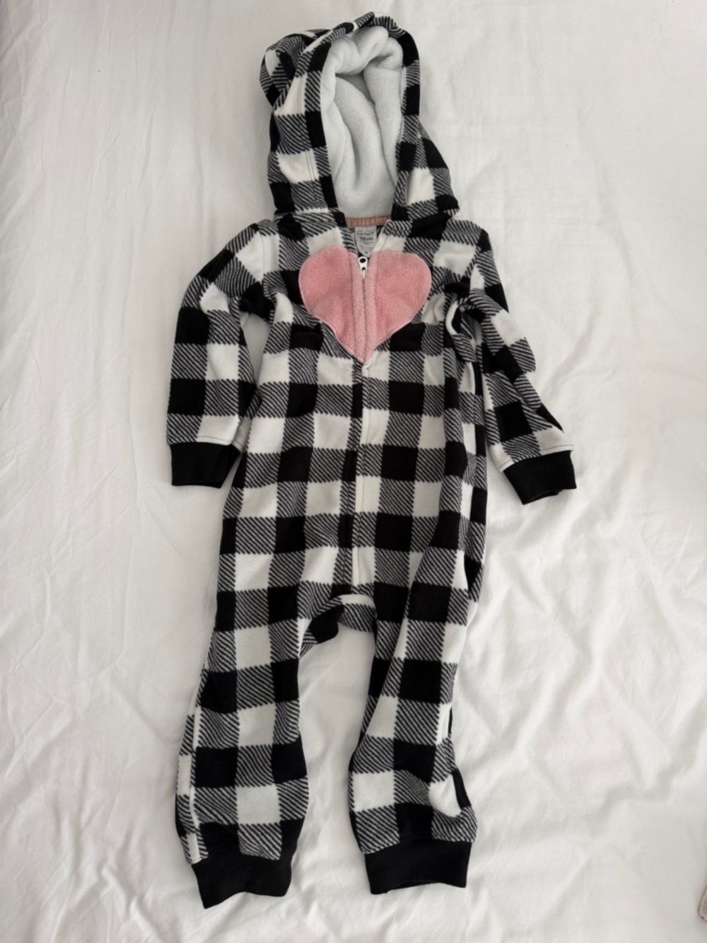 Black & White Buffalo Plaid Kids One-Piece with Pink Heart baby 12-18months